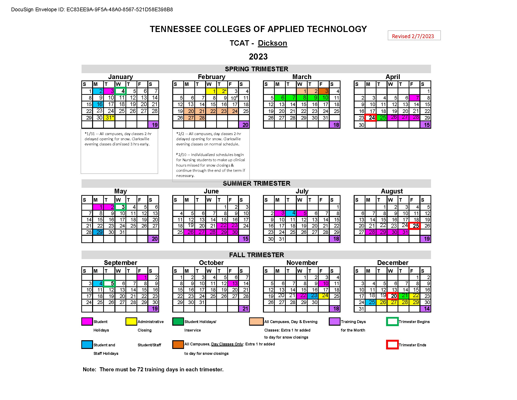 TCAT Dickson Operating Calendar TCAT Dickson